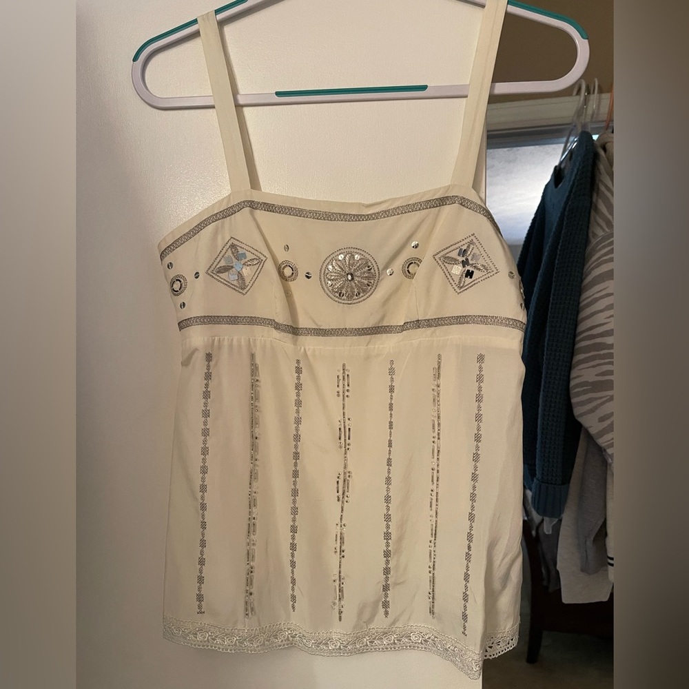 Beautiful cream strap top with mirror sequin details